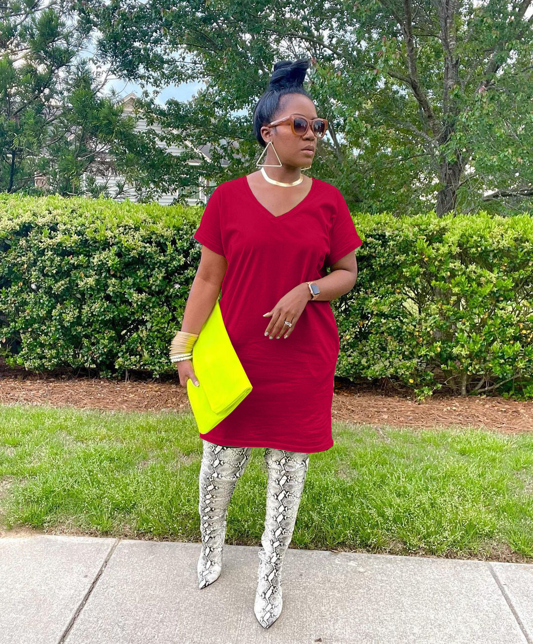 Women's V-Neck Solid Color Women's Fashion Dress 4