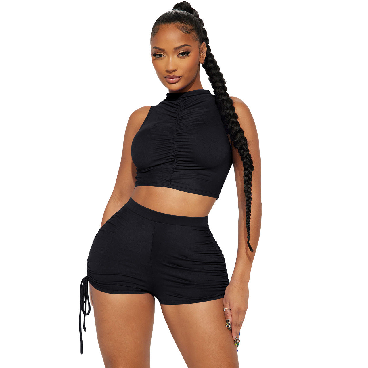 Women's Fashion Casual Drawstring Solid Two-Piece Set 5