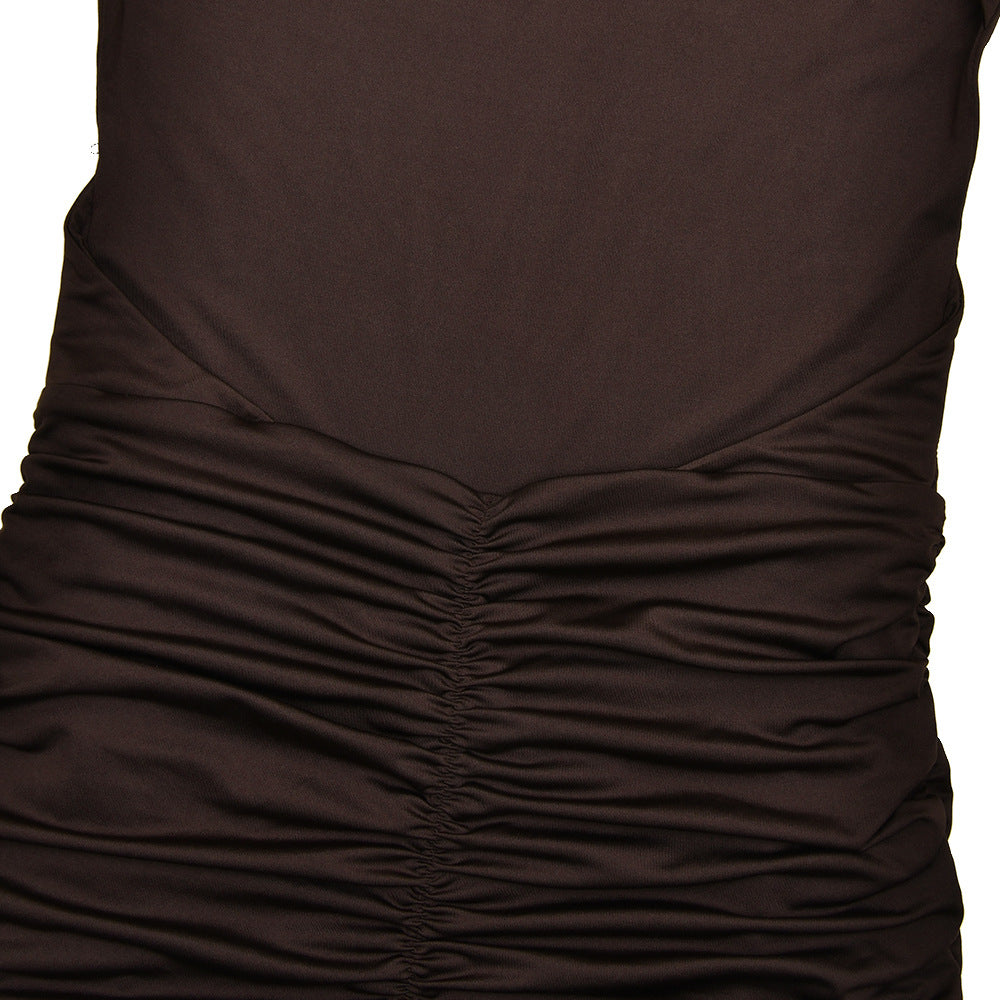 Women's Summer Sexy Solid Sleeveless Low Back Slit Pleated Long Dress 22