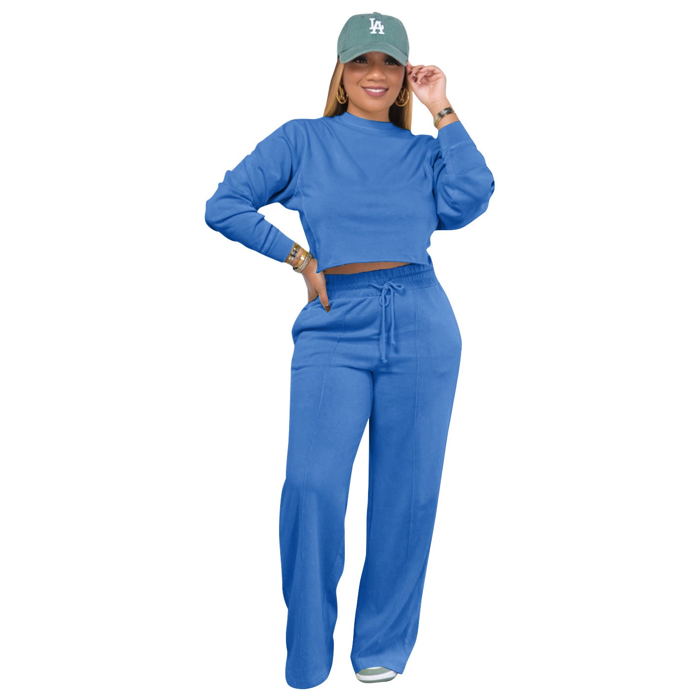 Women's Autumn And Winter Solid Color Round Neck Casual Sports Two-Piece Pants Set 18