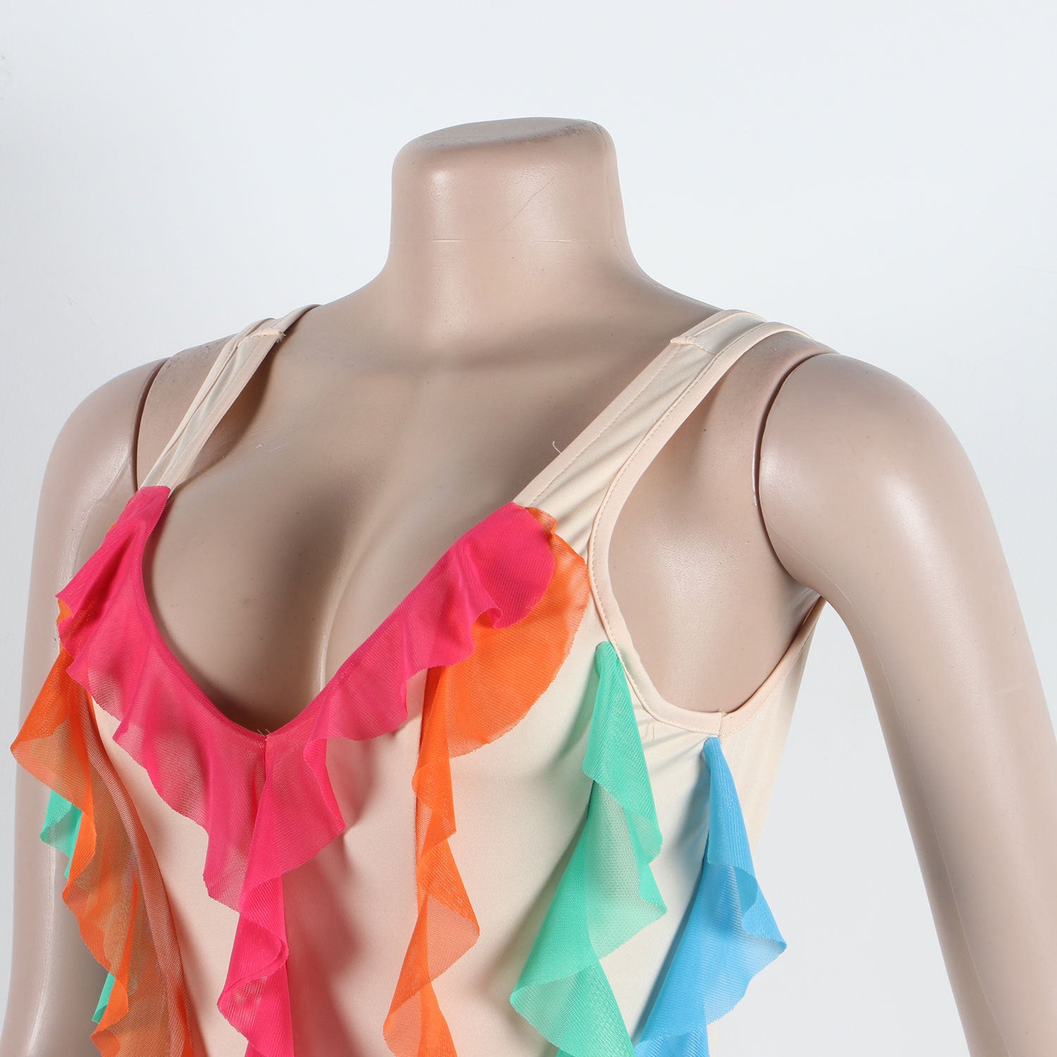 Women Contrasting Ruffles Line Irregular Mini Dress 16