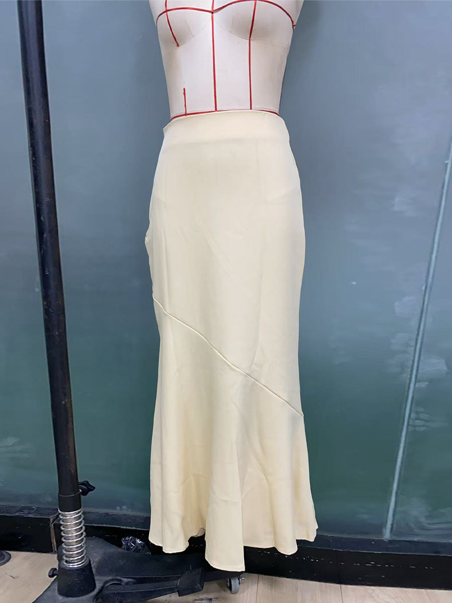 Women summer solid vest fishtail skirt two-piece set 9