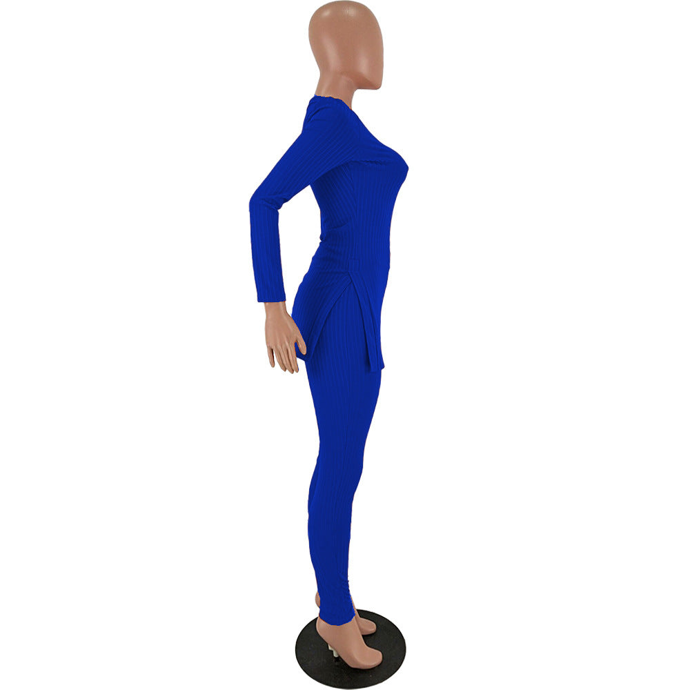 Women slit Ribbed sexy Top and Pant two-piece set 20