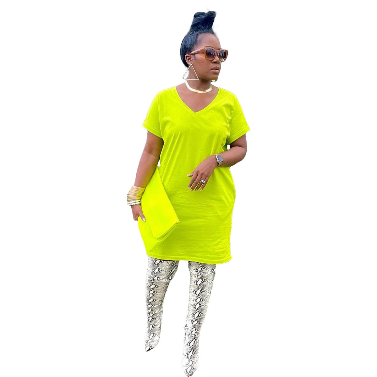 Women's V-Neck Solid Color Women's Fashion Dress 6