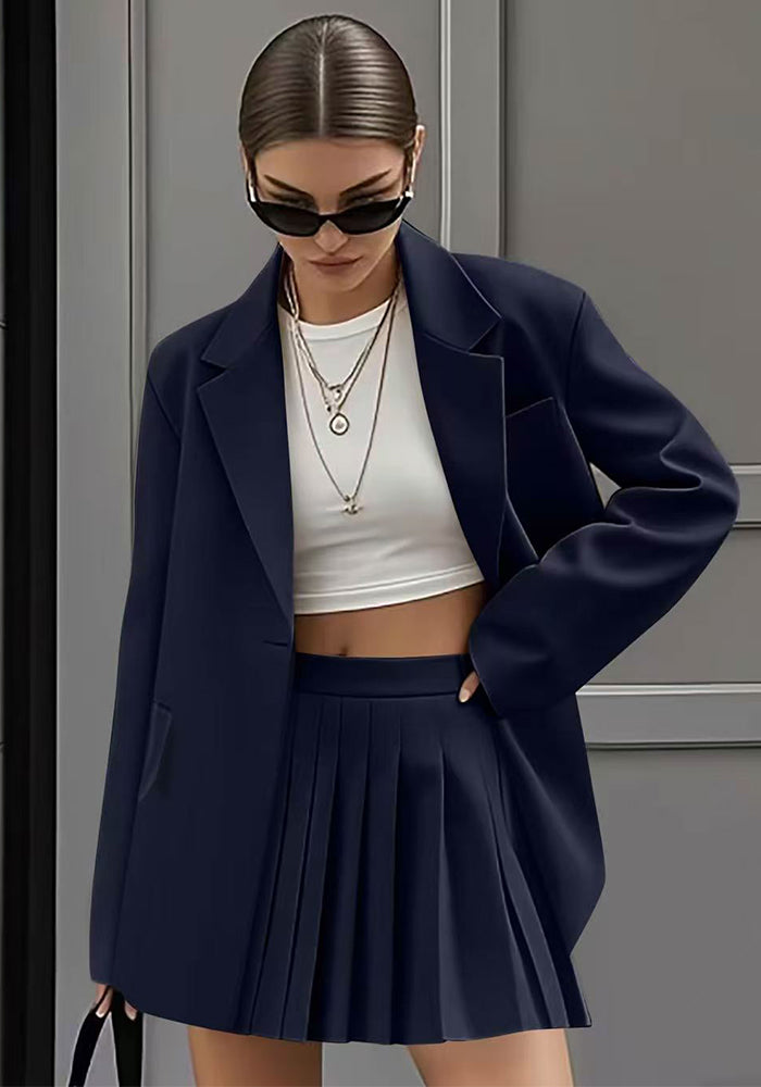 Women Casual Blazer and Pleated Skirt Two-piece Set