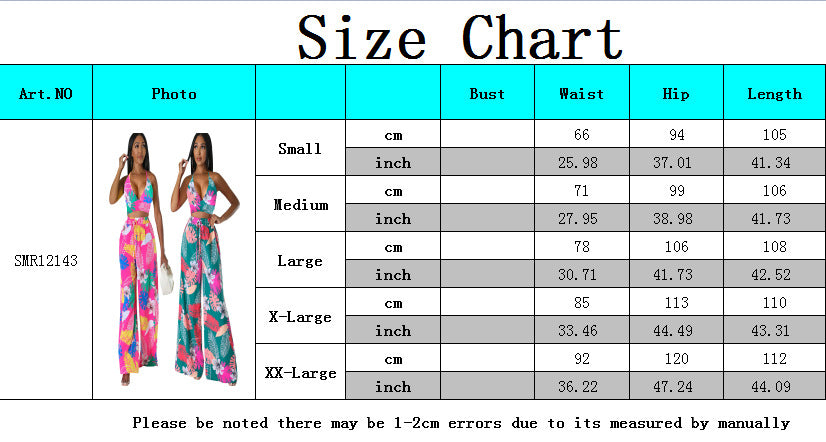 Women Sexy Printed Suspender Lace-Up Top and Pant Two-piece Set 10