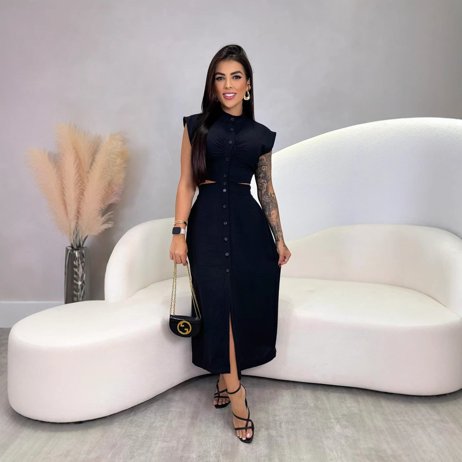 Spring women's clothing polyester Stand Collar skirt dress 7