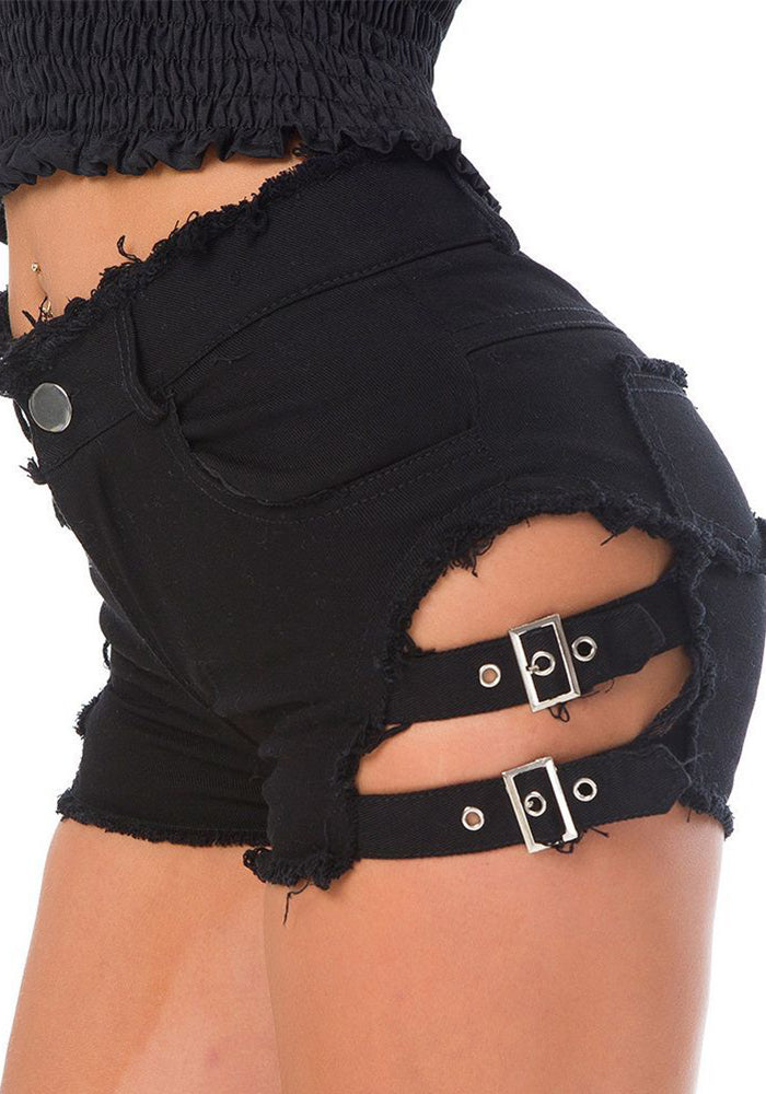 Women summer Letter Ripped Denim shorts