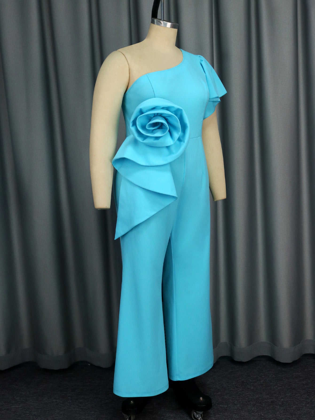 One Shoulder Slash Shoulder Flower Formal Party Jumpsuit 6