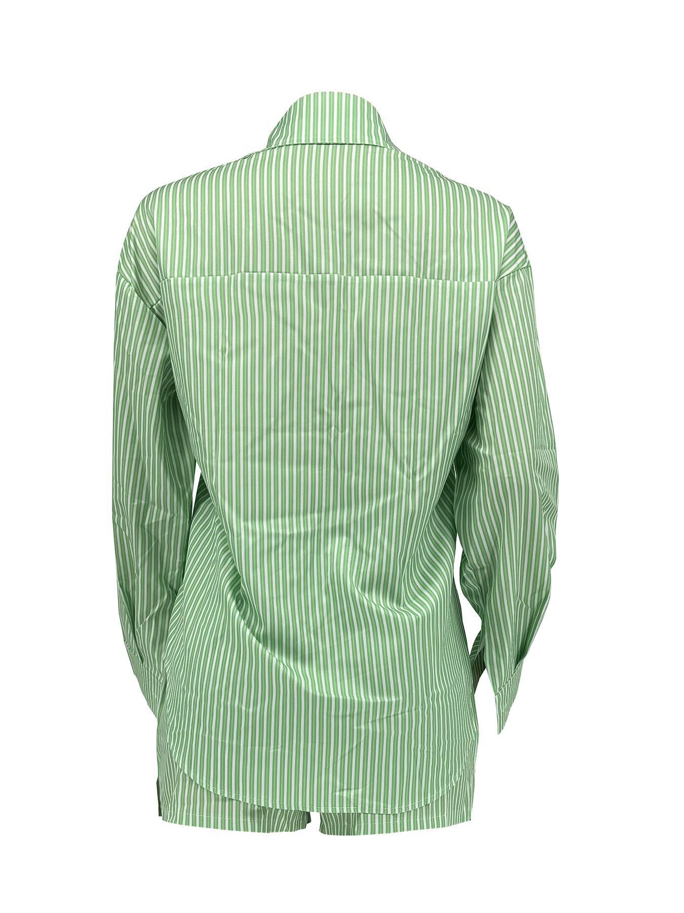 Women Spring Summer Holidays Long Sleeve Shirt Striped Shorts Two Piece Set 12