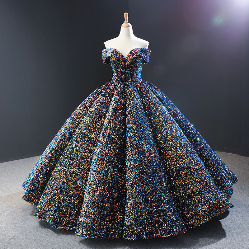 Bride Wedding Dress Women's Sequins Ball Gown Off Shoulder Puffy Evening Dress 10