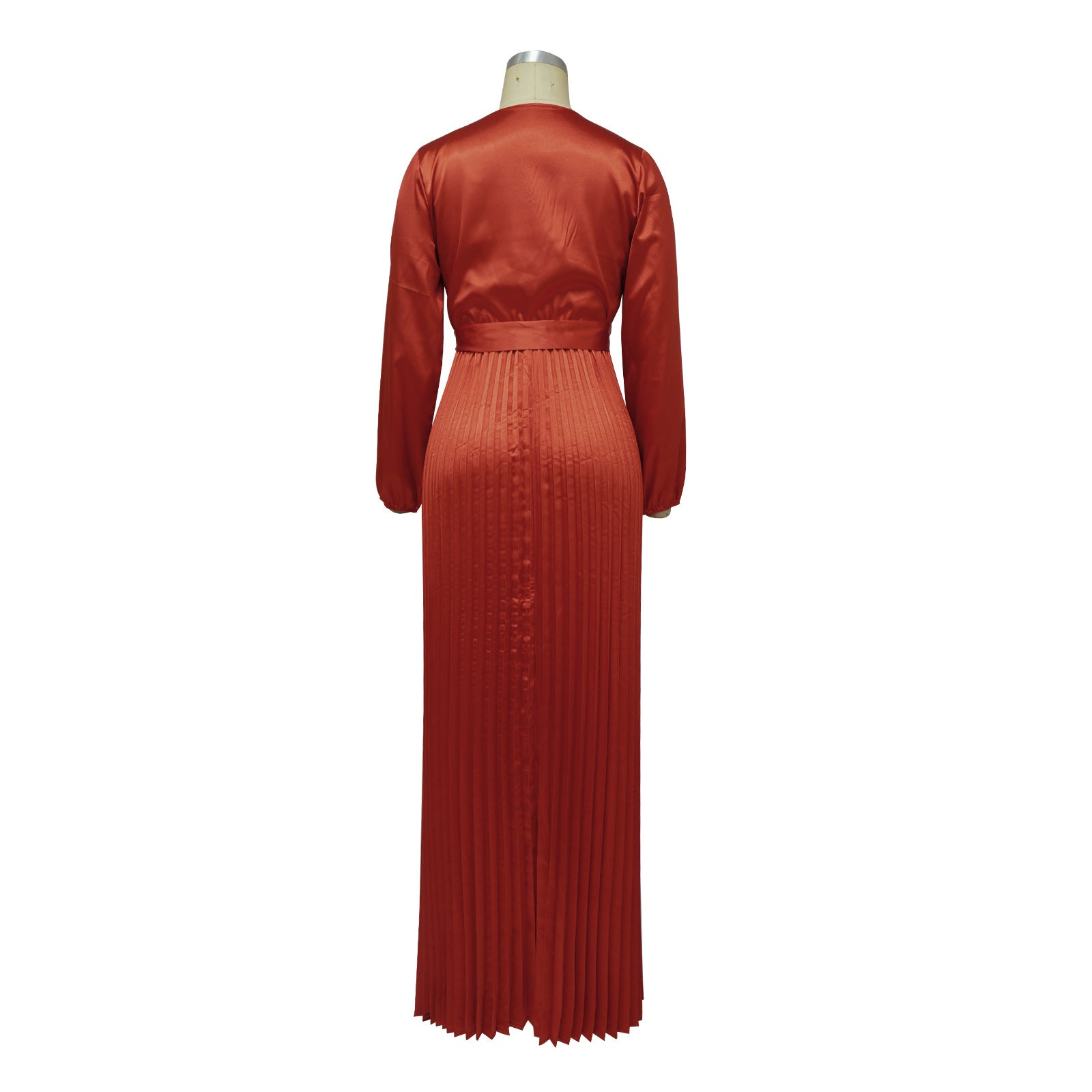 Women Autumn V-Neck Balloon Sleeve Pleated Dress 17