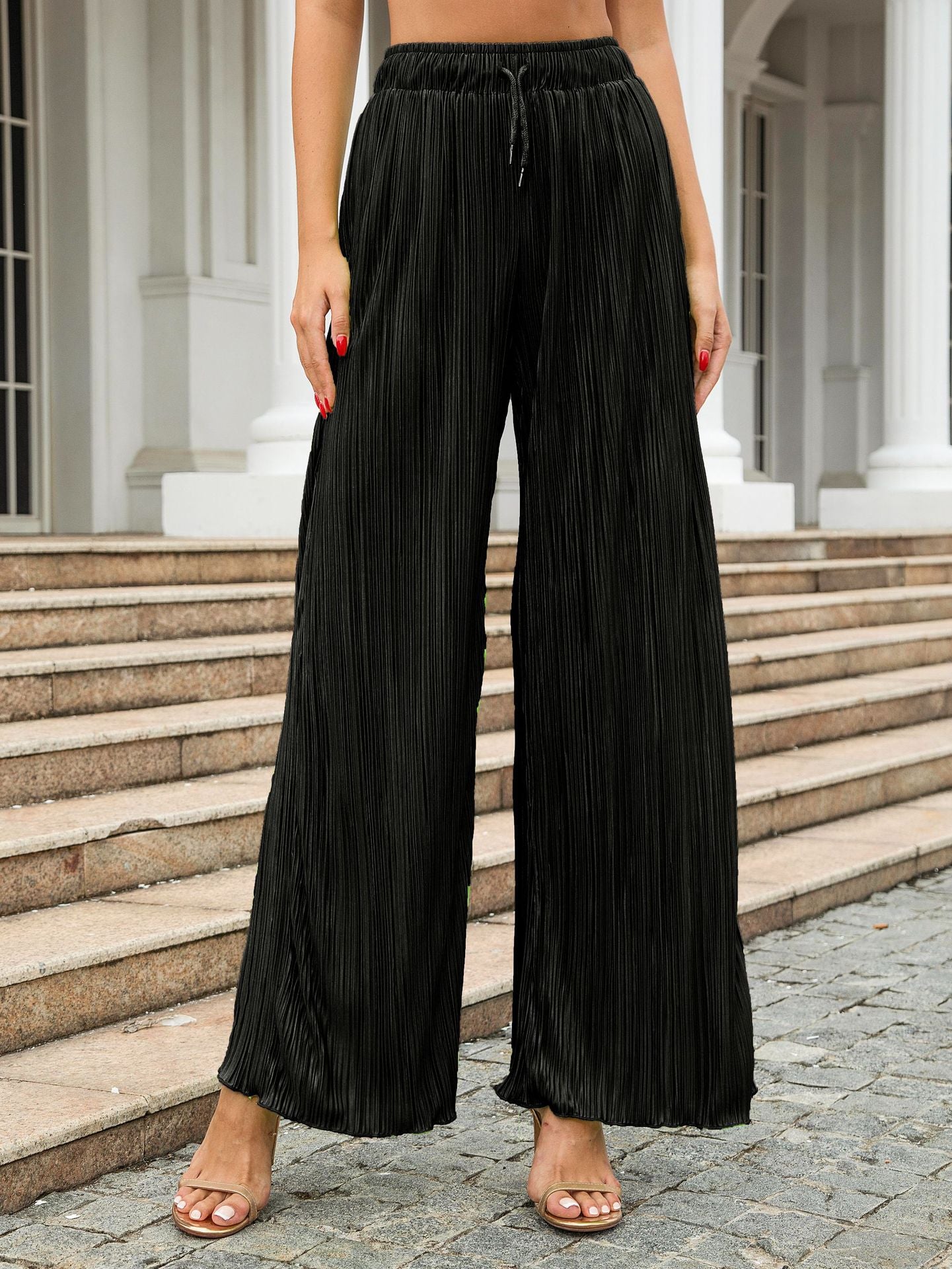 Women's Pleated Spring And Autumn Trousers Elastic Waist Loose Pants 4