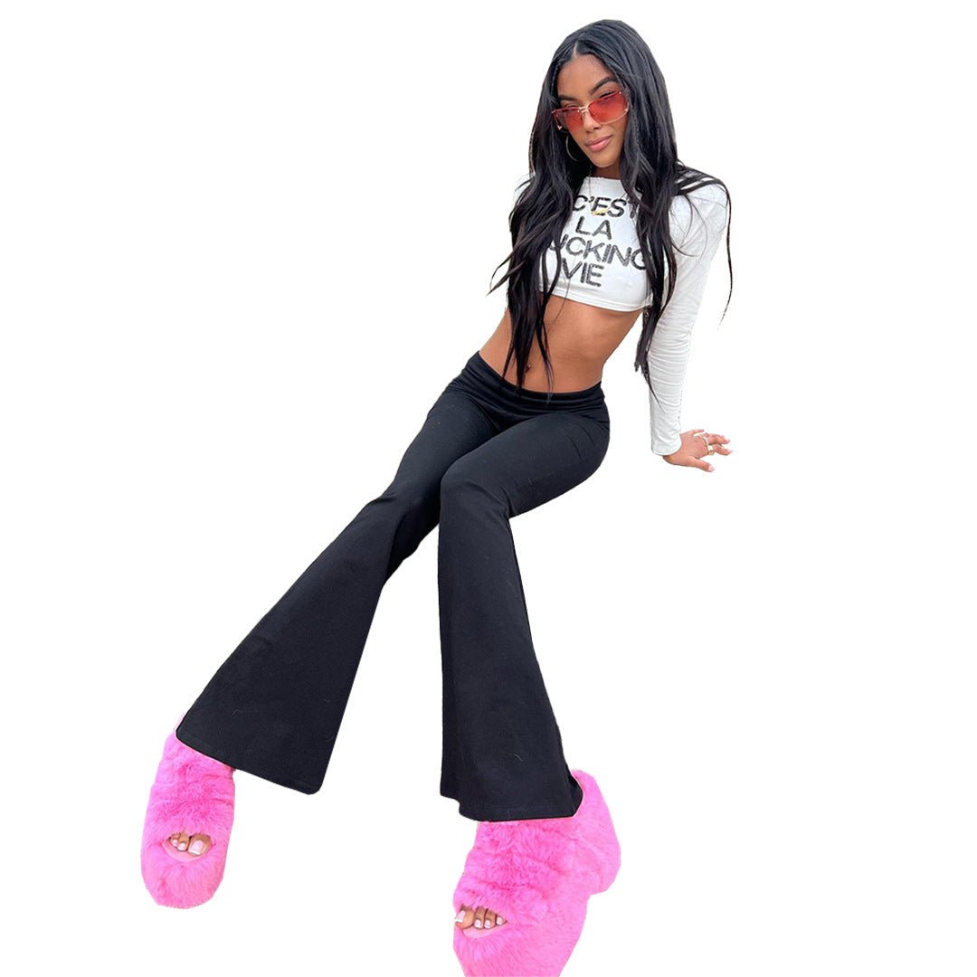 Women's Fashion Comfortable Slim Fit Low Rise Bell Bottom Pants 30