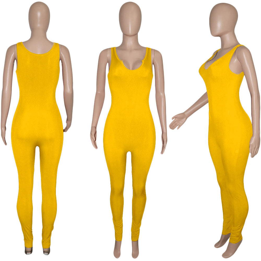 Women's Simple American Sports Vest Jumpsuit Summer Solid Color knitting Ribbed Trousers Women 15