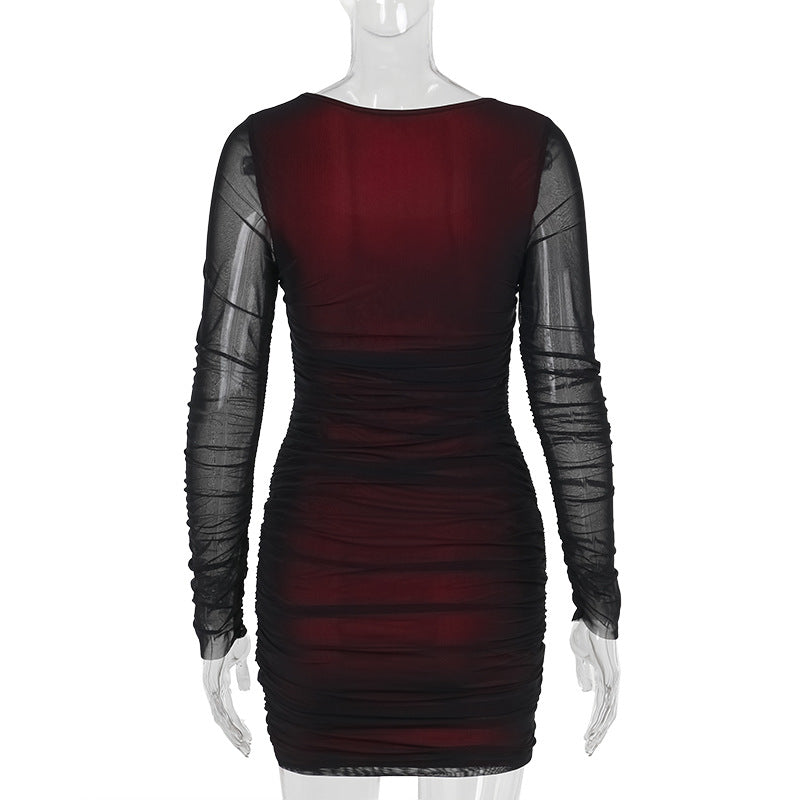 Women Sexy Mesh Long Sleeve Bodycon Dress 6
