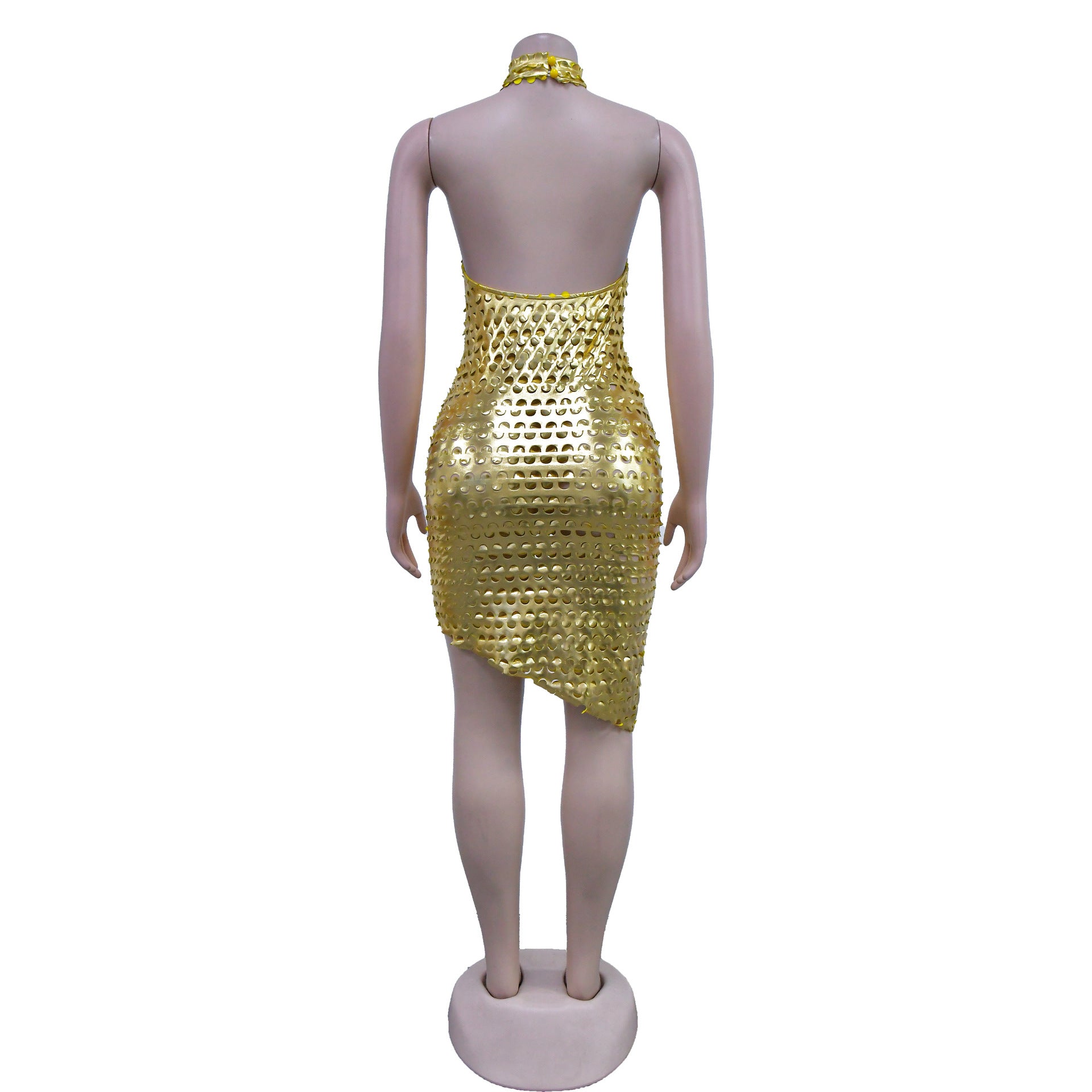 Fashion Women's Solid Color Sleeveless Low Back Halter Neck club Dress 19