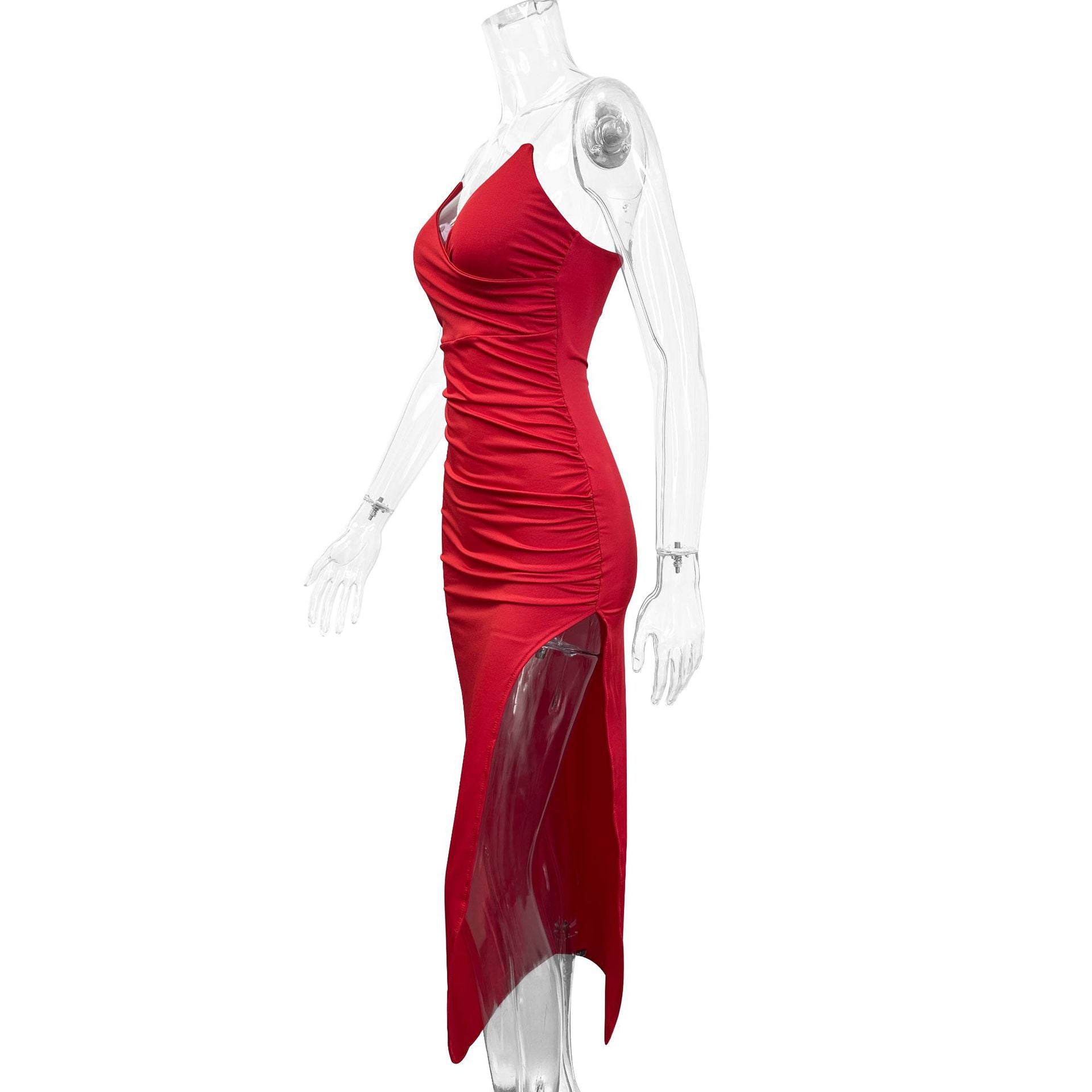 Women V-neck Sexy Backless Slit Suspender Sleeveless Dress 7