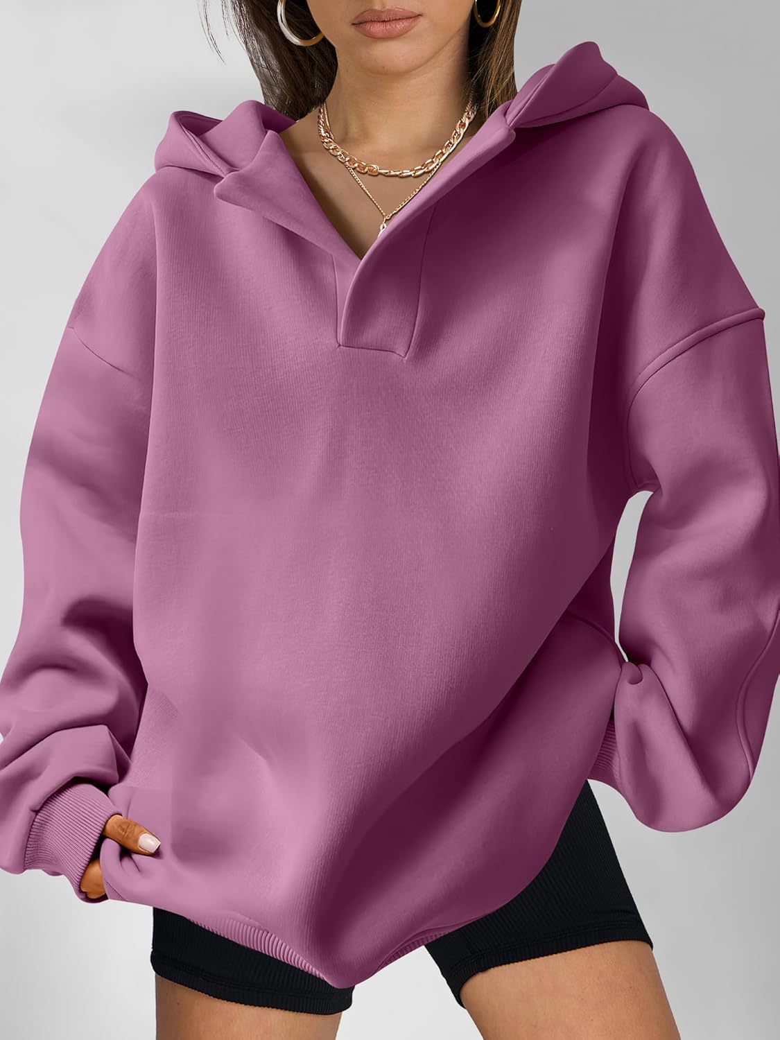 Autumn And Winter Women's Sweatshirts Solid Color Long-Sleeved Hooded Loose Hoodies For Women 6