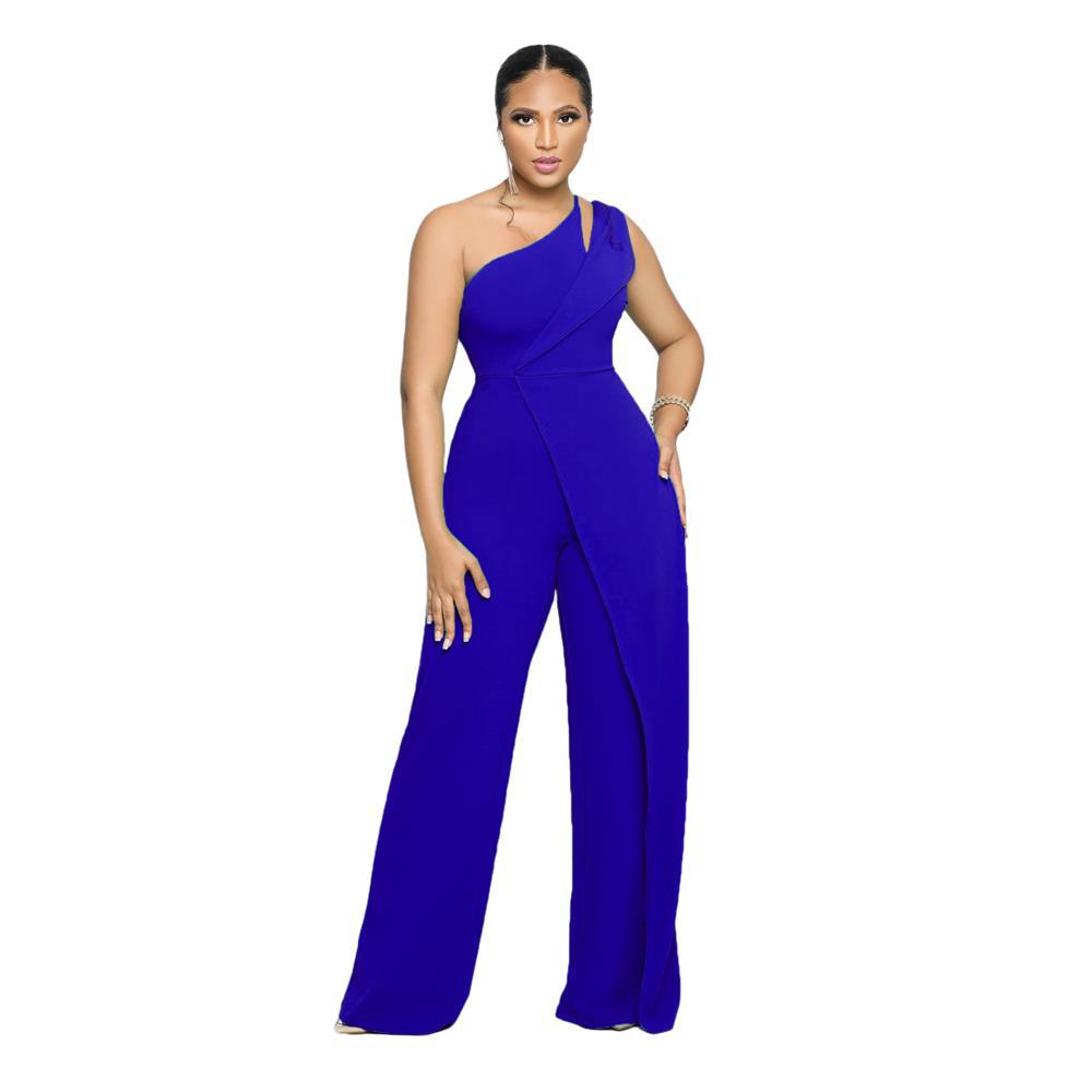 Sexy Sleeveless One Shoulder High Waist Career Jumpsuit 11