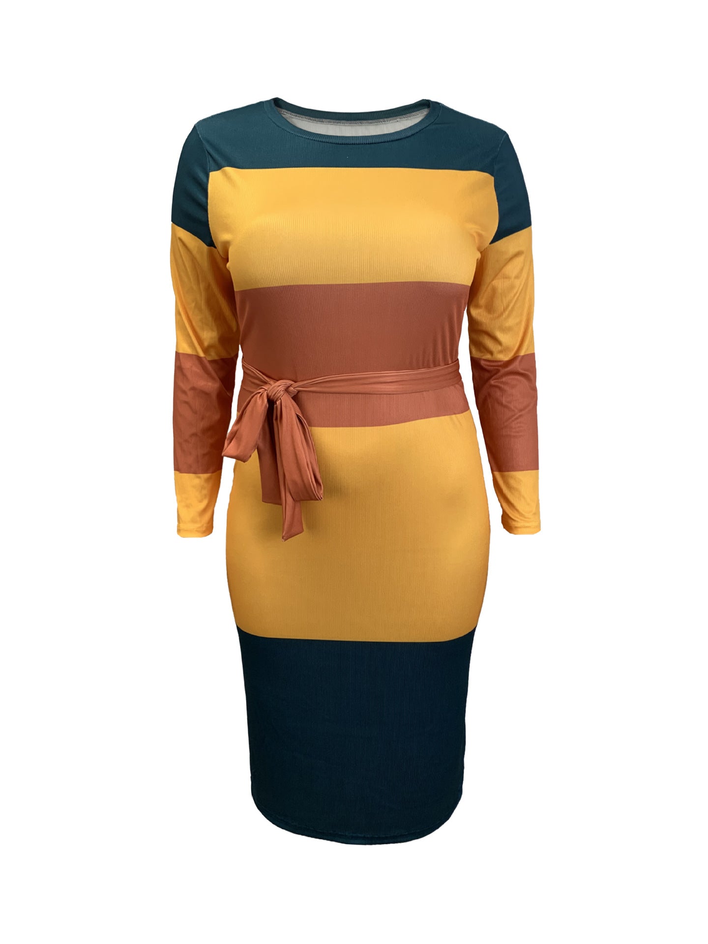 Plus Size Women Round Neck Bodycon Contrast Dress 3