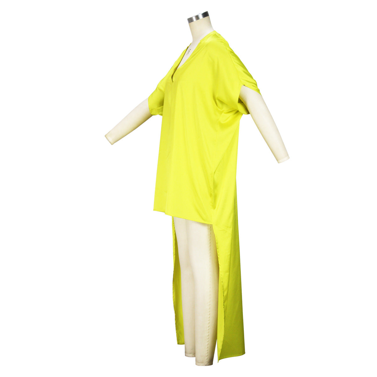 Women's Bat Sleeve V-Neck Fashion Irregular Loose Satin Dress 13