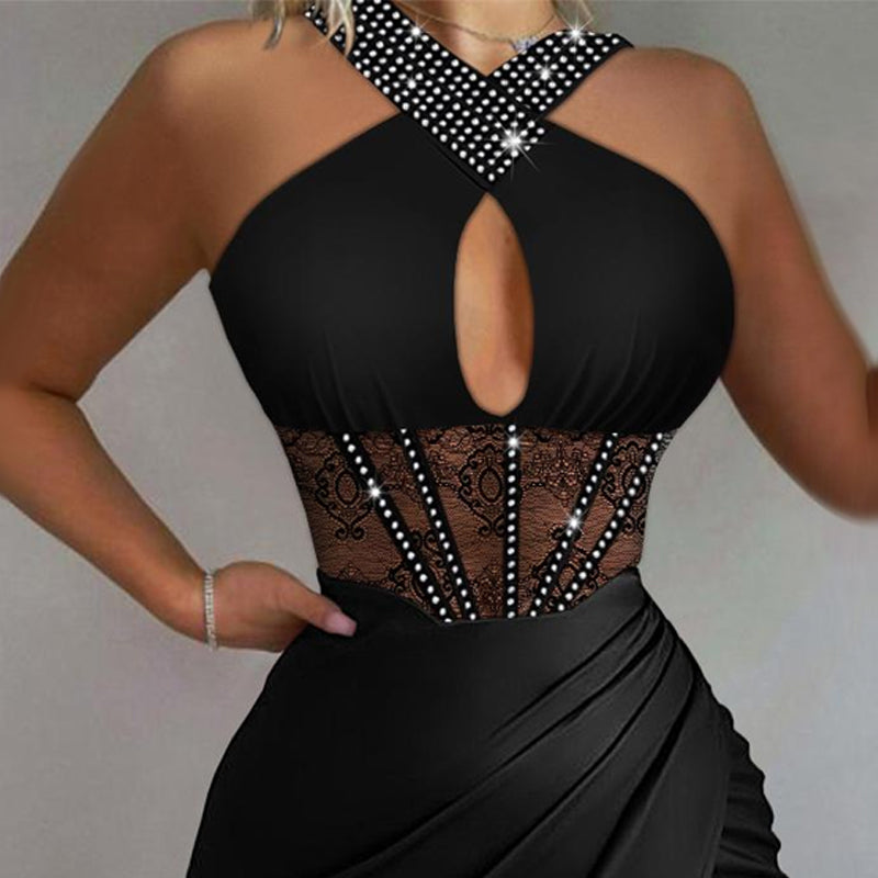 Women'S Straps Solid Satin Tight Fitting Club Dress 4