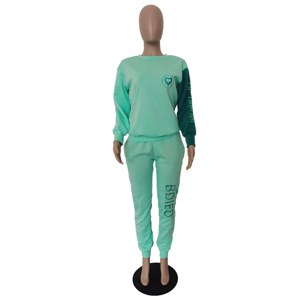 Women Casual Color Block Long Sleeve Printed Top and Pant Two Piece Set 13