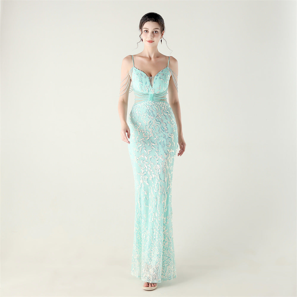 Beaded Sequin Fishtail Evening Dress Wedding Formal Party Gown 12