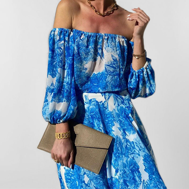 Women Spring Elegant Off Shoulder Print Dress 7