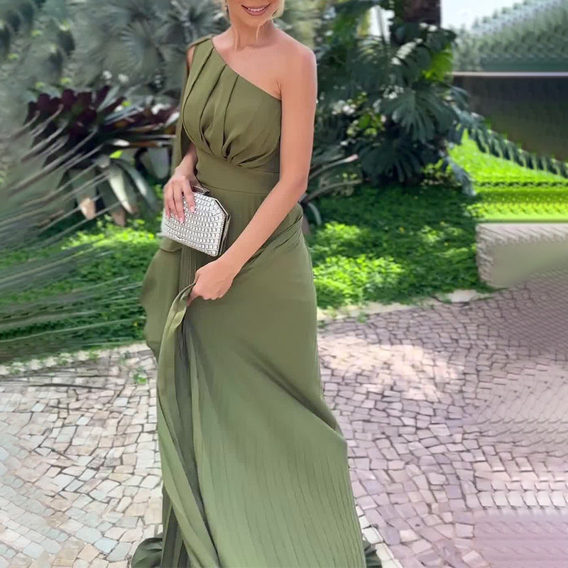 Women Summer Slash Shoulder Off-shoulder Pleated Elegant Maxi Dress 6