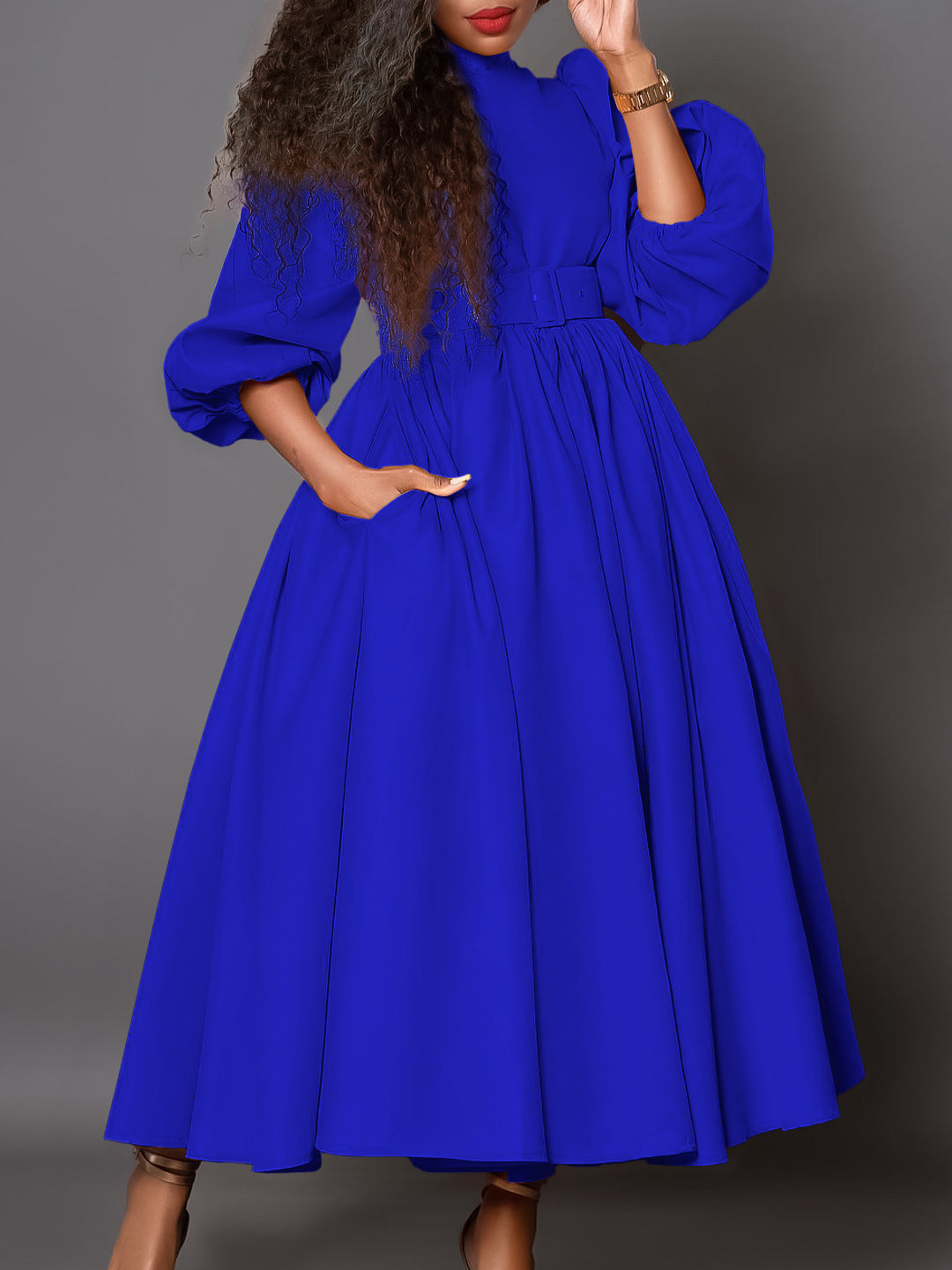 Women's Half Turtle Neck Three-Quarter Sleeve Chic Slim Waist Slim Fit Swing Dress