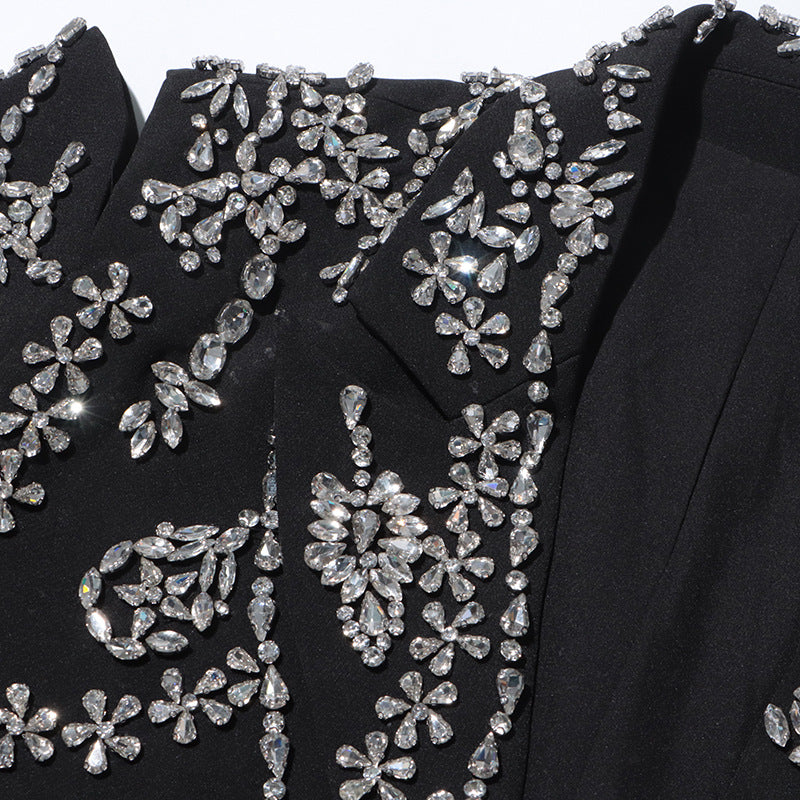 Women rhinestone beaded Open Waist long sleeve Blazer 9