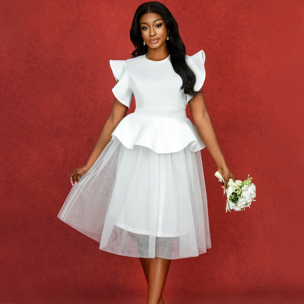 Puffy Ruffle Dress Cocktail & Wedding Party Gown