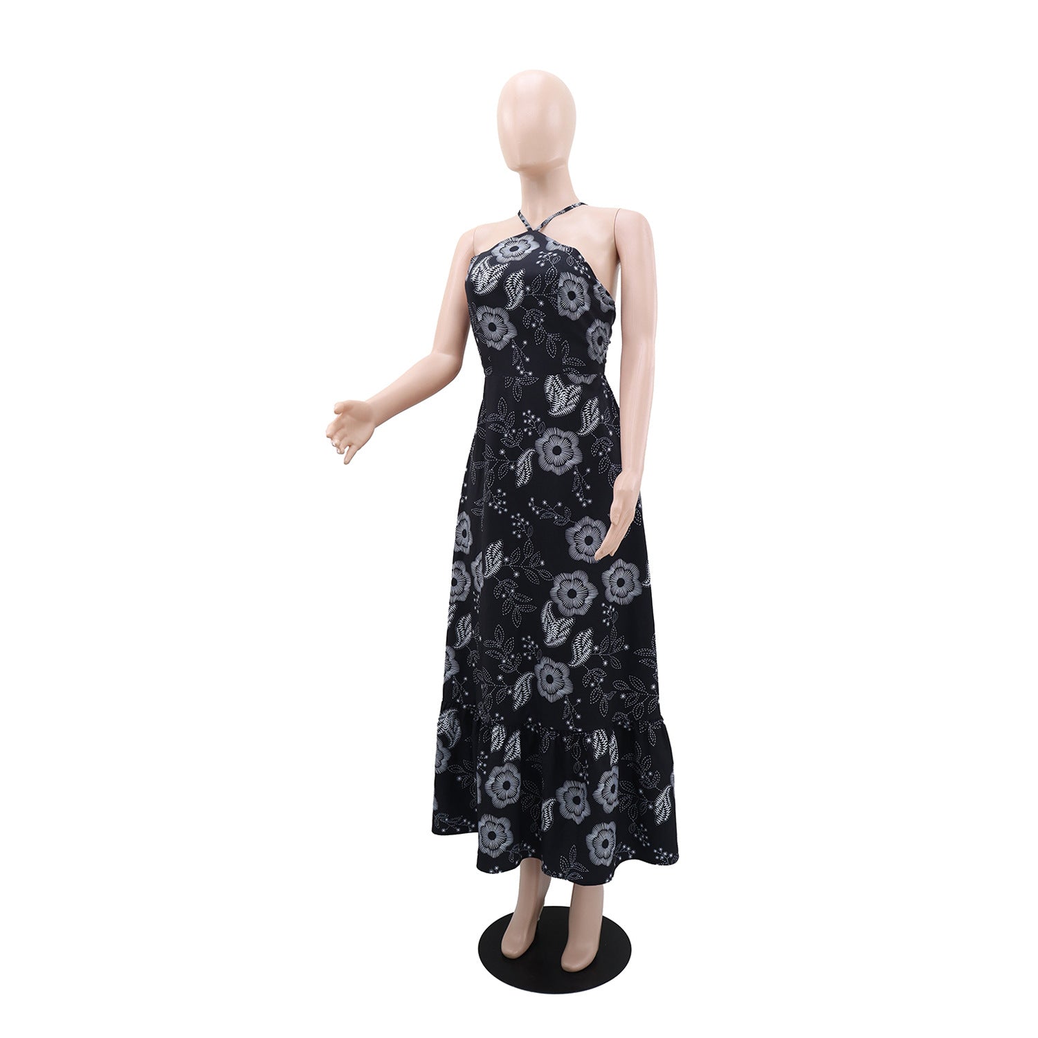 Women Off-Shoulder Holidays Elegant Printed Halter Neck Dress 4
