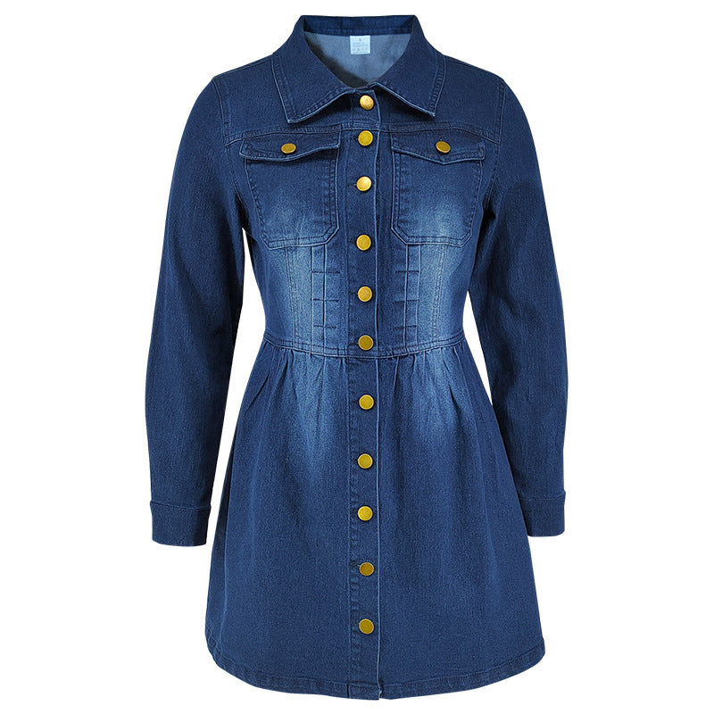 Slim Waist Long-Sleeve Denim Dress 9