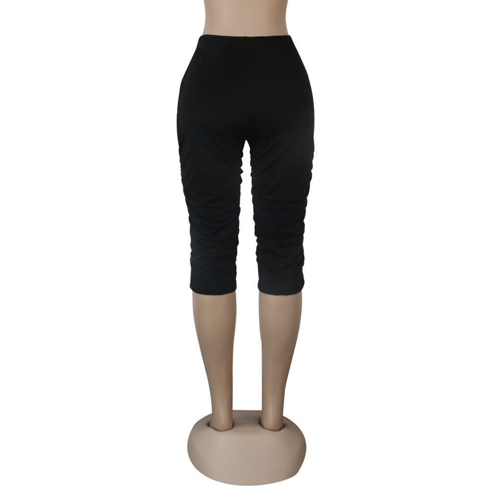 Women's Pockets Ruched Slim Fit Midi Pants 19