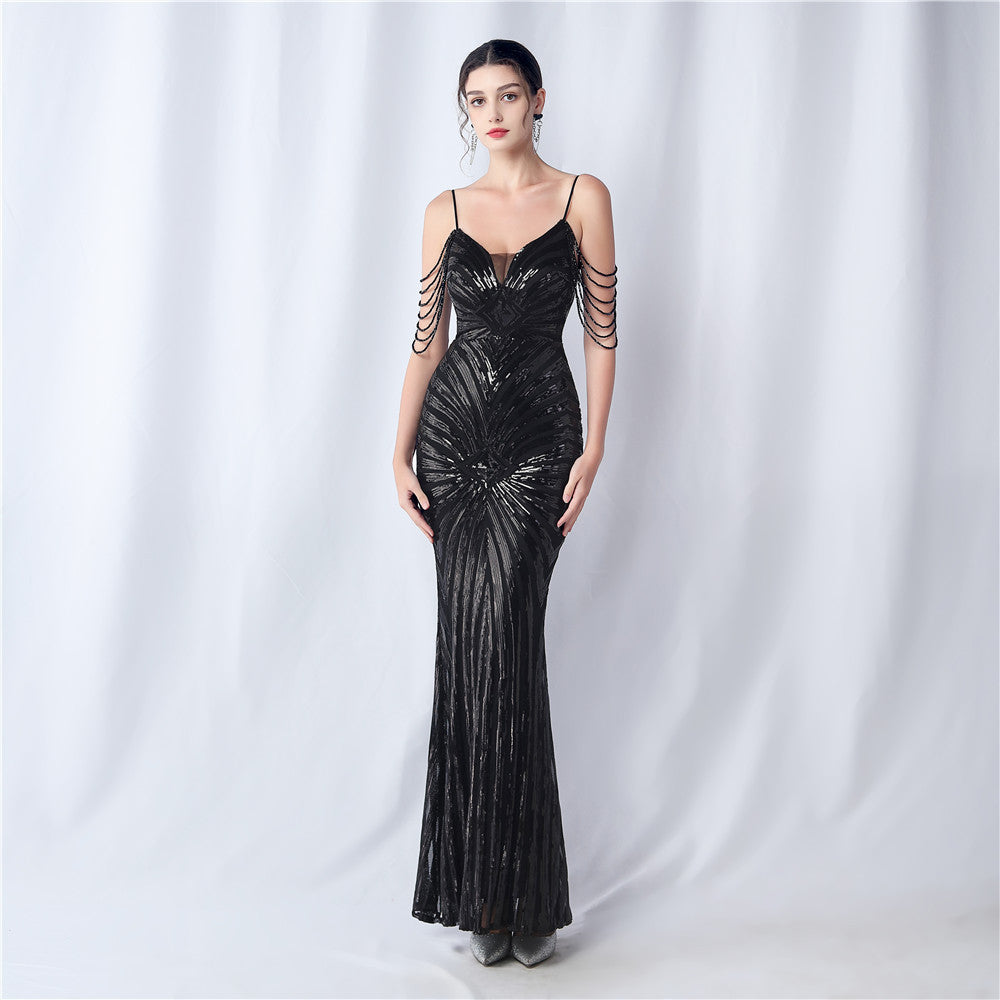 Beading Wedding Party Gown Beaded Suspender Evening Dress 9