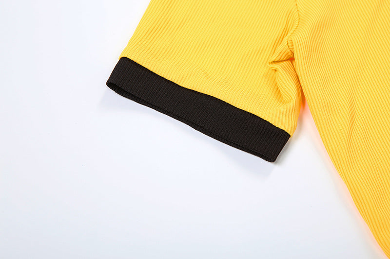 Summer Women's Short-Sleeve Turndown Collar Top with Bodycon Shorts Set 34