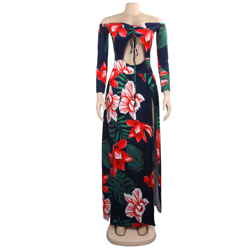 Women sexy irregular Lace-Up off-shoulder Dress 7