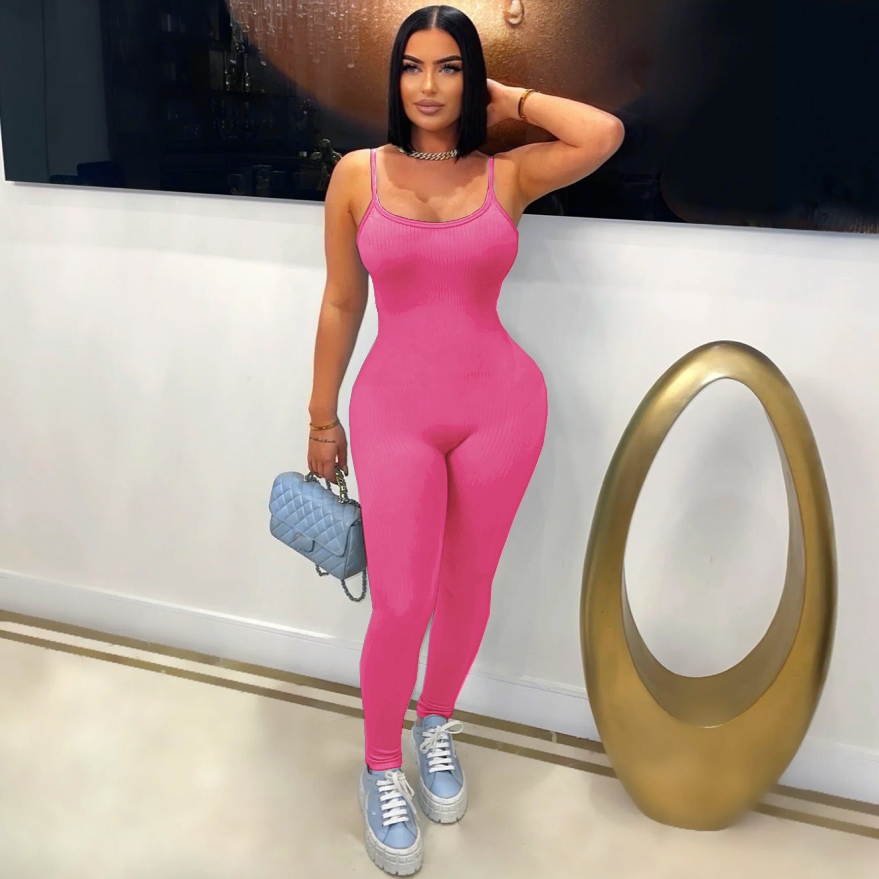 Summer Women Outdoor Wear Comfortable Ribbed Suspenders Low Back Butt Lift Tight Fitting Jumpsuit 11