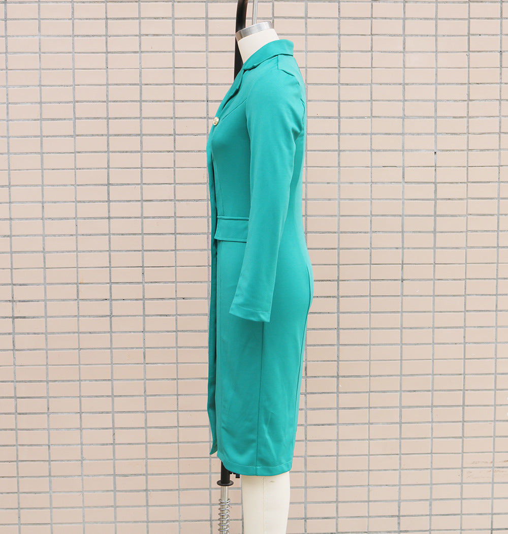 Women Autumn and Winter Long Sleeve Double Breasted Blazer Dress 22