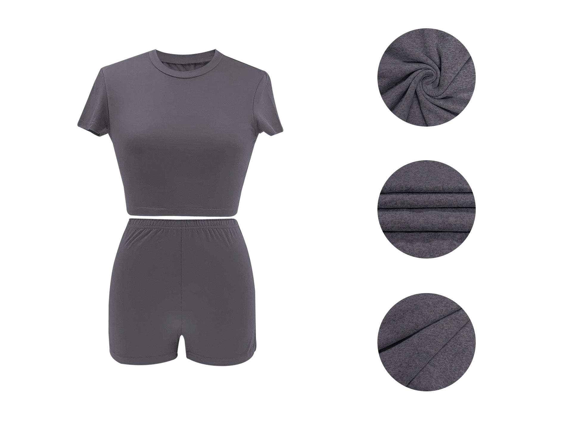 Women Summer Solid Crop Top Shorts Two-Piece Set 53