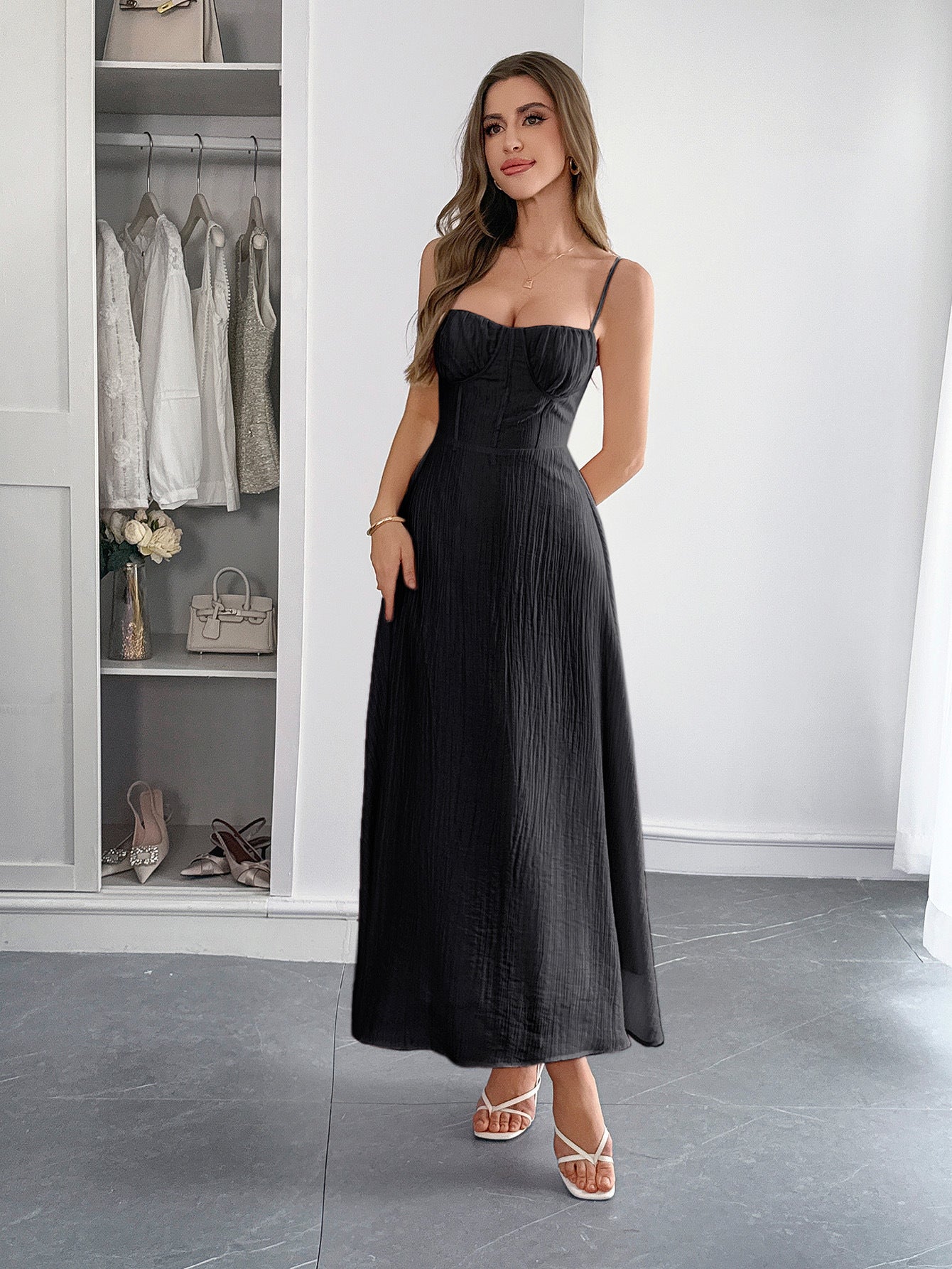 Spring-Summer Elegant Solid Color Strap Dress for Women 13