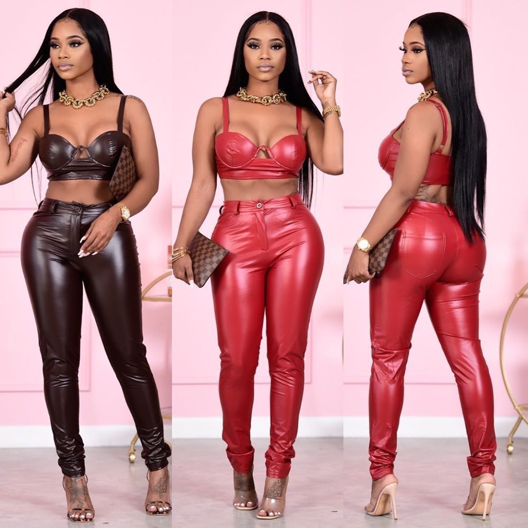 Women Chic Style Pu-Leather Trousers