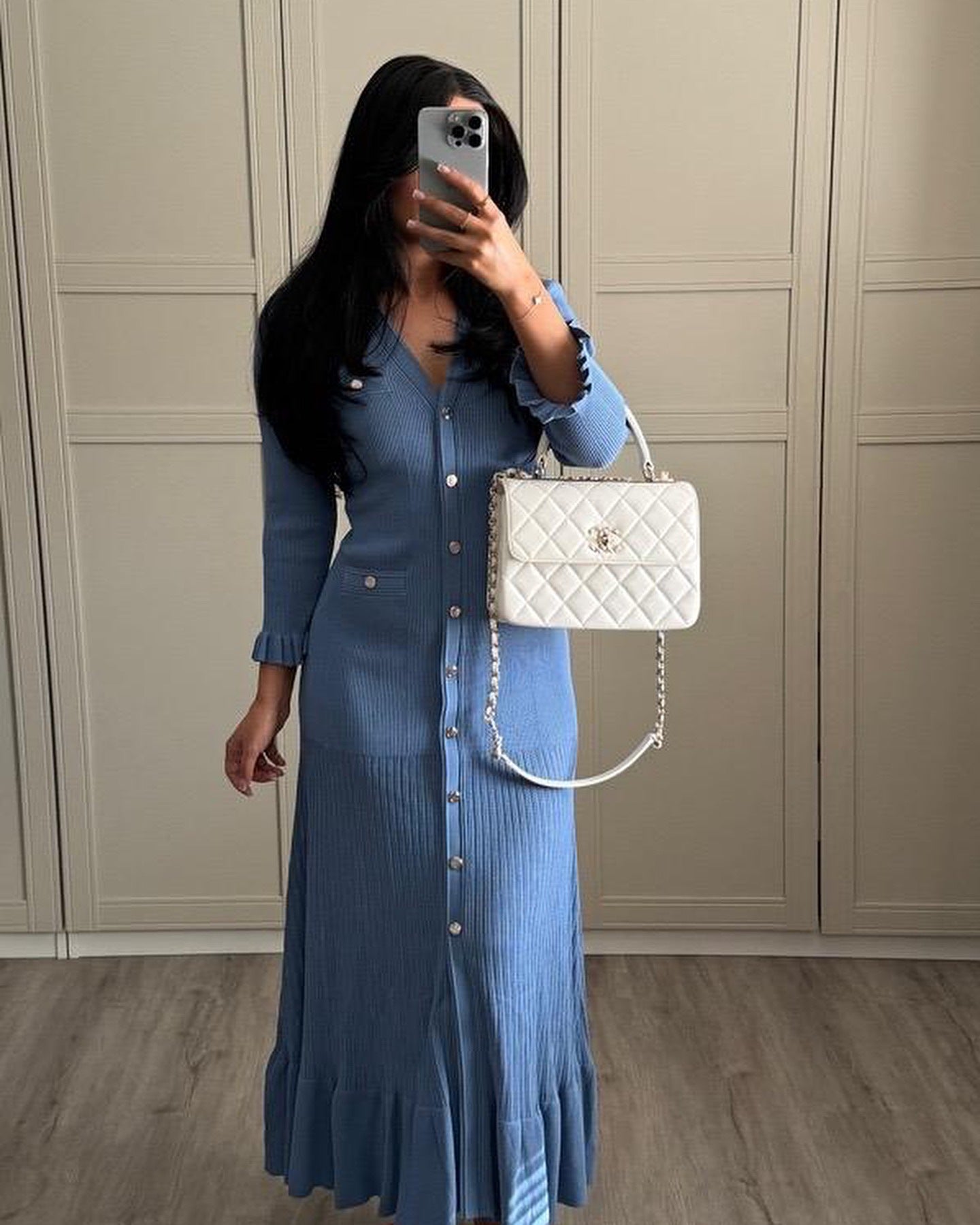 Women Fall/Winter Long-Sleeved V-Neck Ruffled Knitting Dress