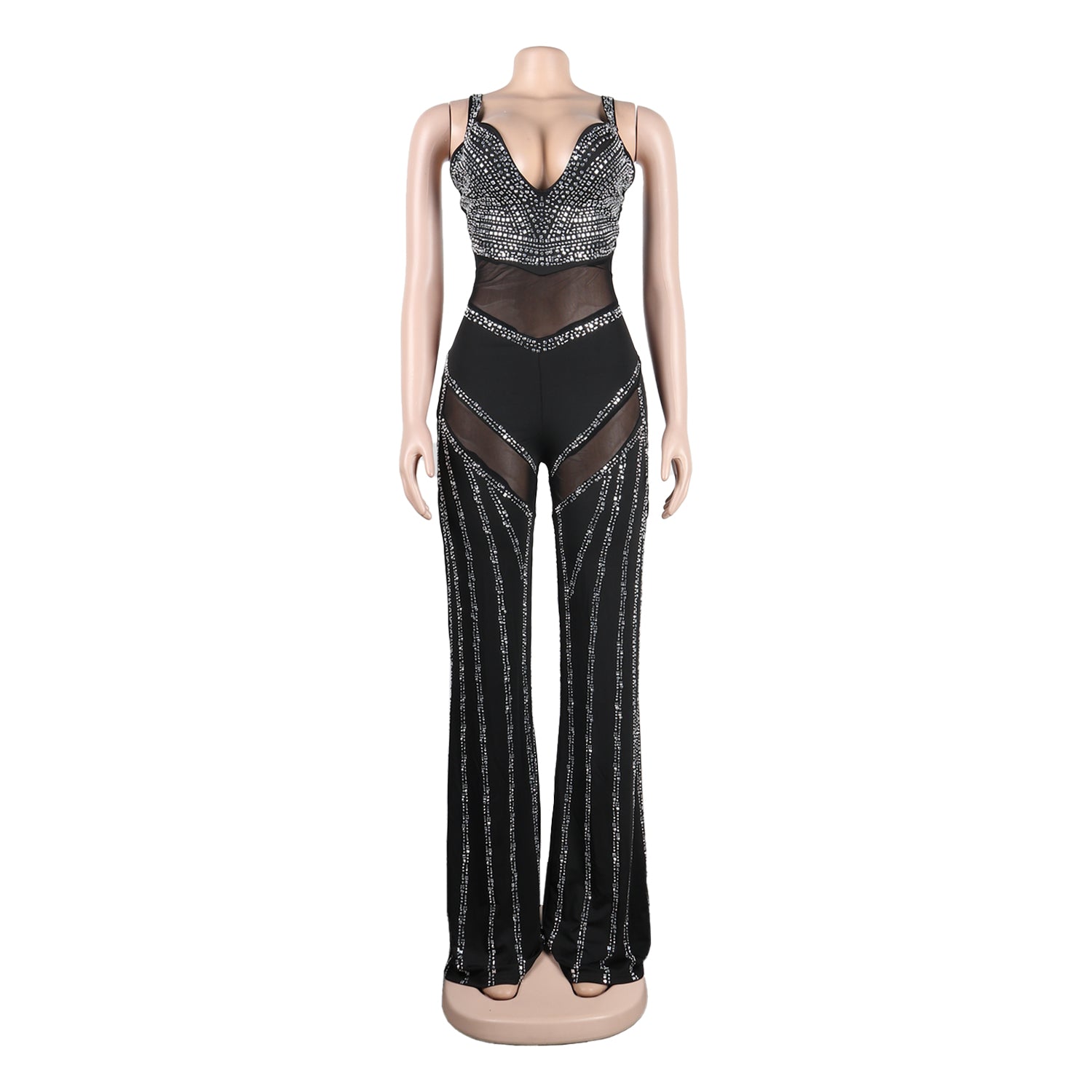 Sexy See-Through Deep V Sling Beaded Jumpsuit 15