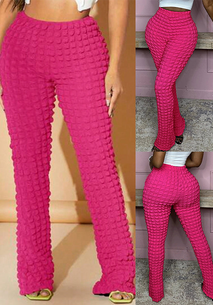 Women's Casual Bubble Fabric Elastic Waist Tight-Fitting Pants