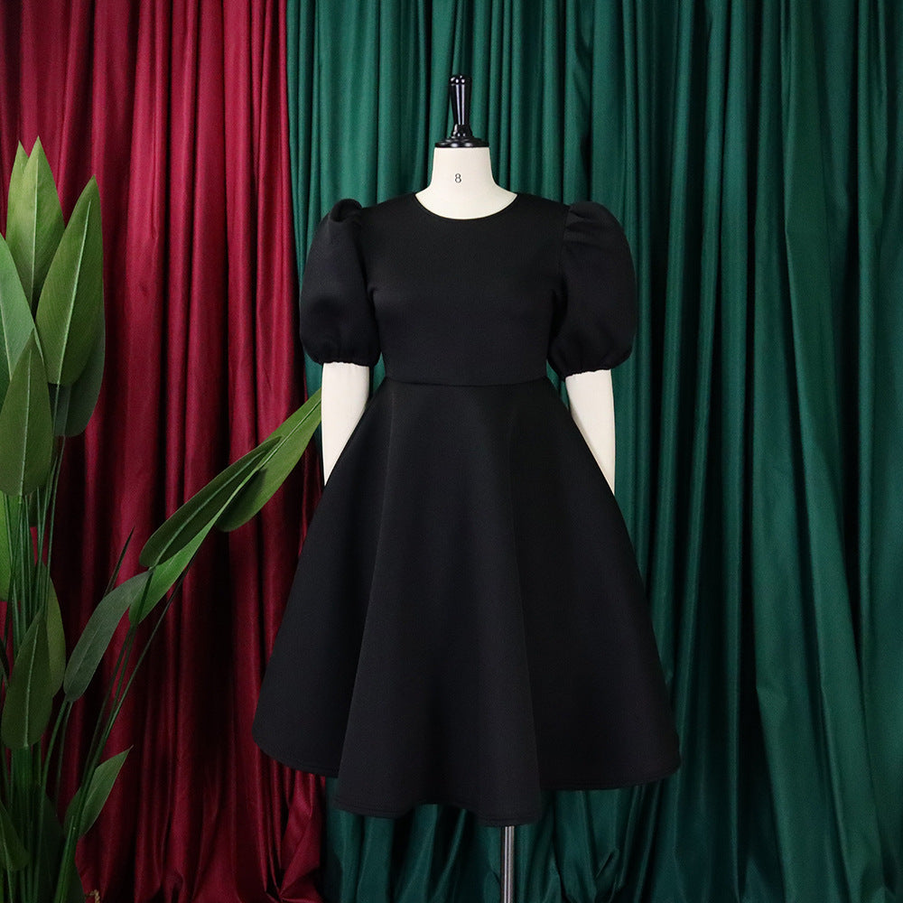 Women's Summer Short Sleeve Chic Round Neck High Waist Formal Party Evening Dress 15