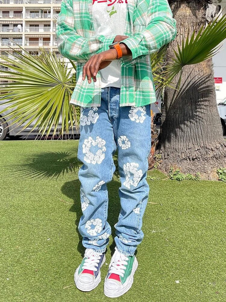 Men Casual print Denim Pants 7